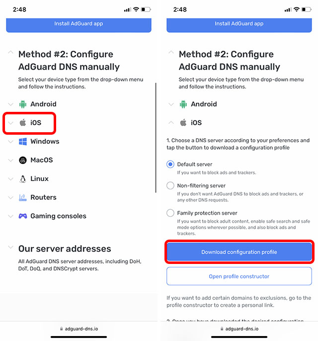 అడ్గార్డ్ ప్రొఫైల్ ఐఫోన్ను డౌన్లోడ్ చేయండి